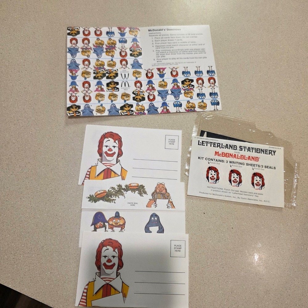 McDonald's Vintage 1974 Stationery & 1977 Matching Character Game